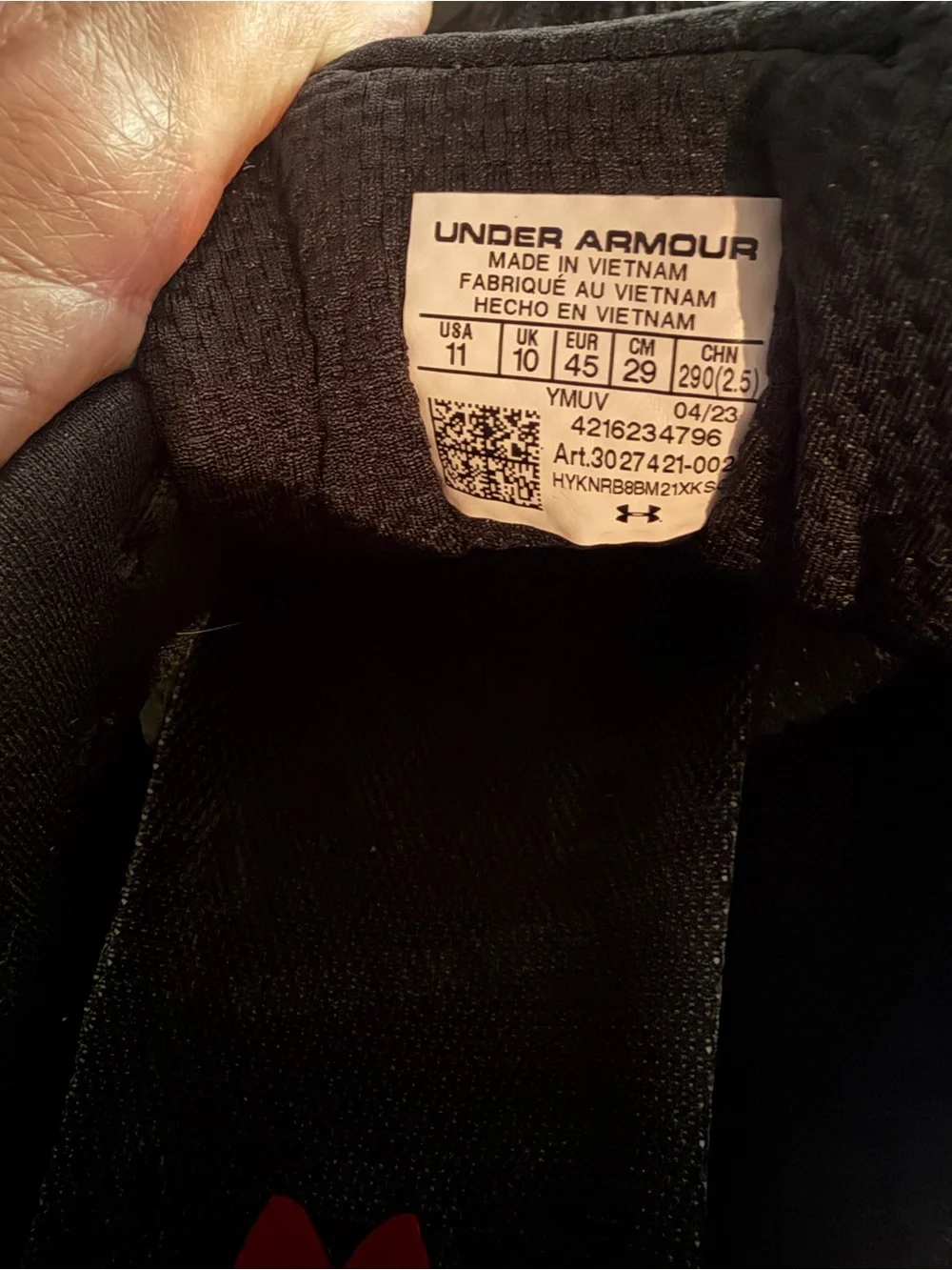 Under Armour UA HOVR Infinite 5 running shoes Texas Tech size 11 great condition
